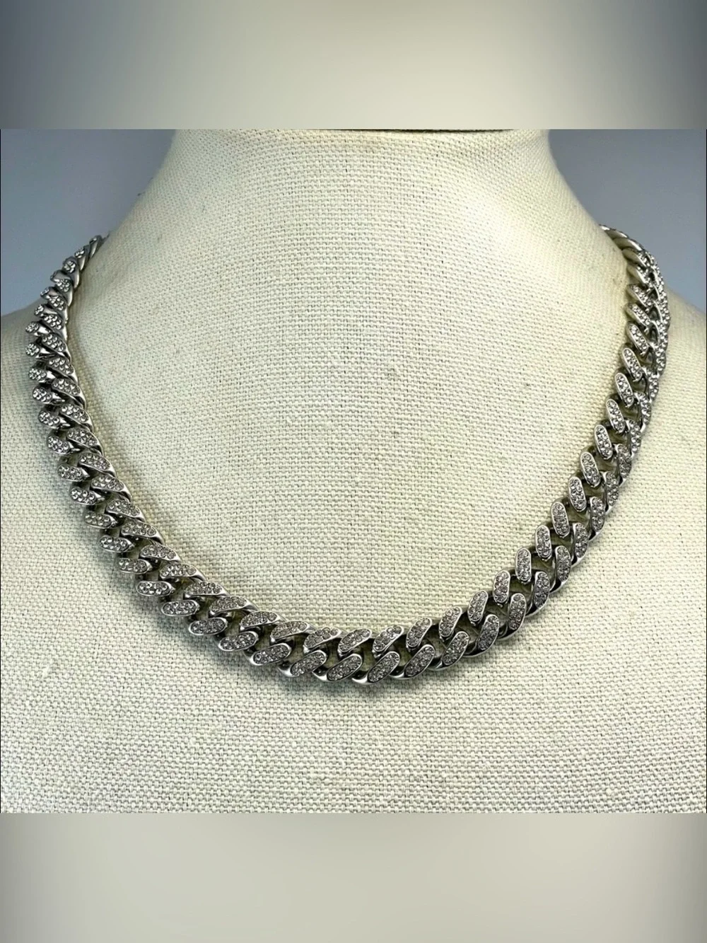 Silver Plated Miami Cuban Link Cubic Zirconia Bling Rhinestone Chain Stunning